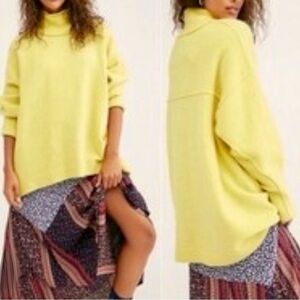 Free People Yellow Afterglow Mock Neck Sweater Oversized Small